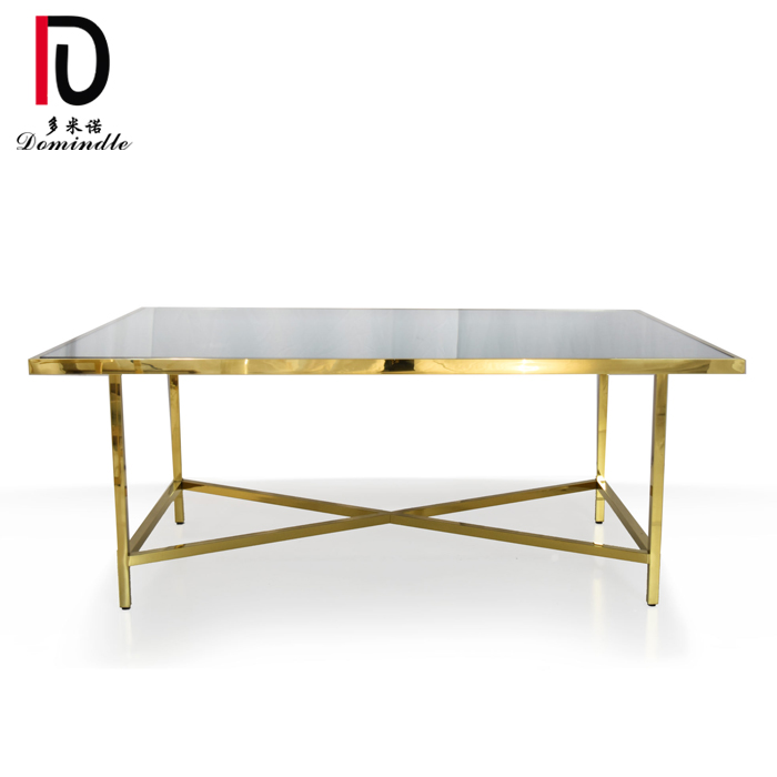 Wholesale Gold Metal Dining Table –  2019 new square stainless steel gold mirror glass top wedding table for event – Dominate