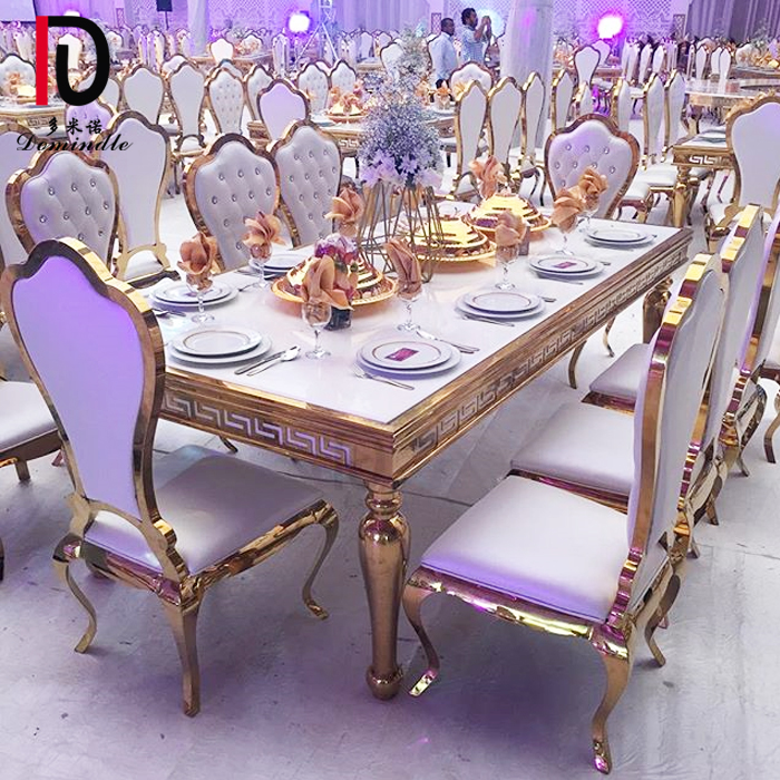 China Mirror Glass Wedding Table –  royal gold middle east stainless steel cucurbit leg MDF top wedding banquet table – Dominate