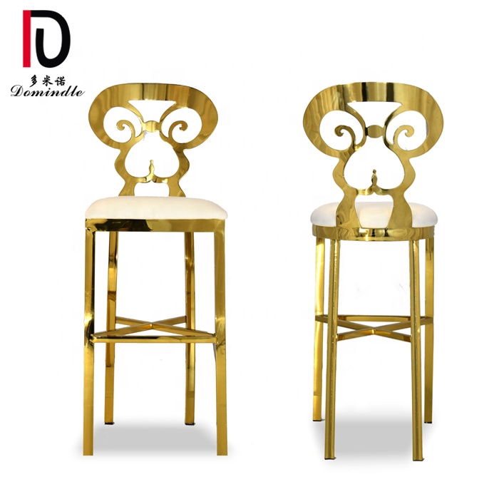 Antique hollow design gold stainless steel club use high bar chair leather