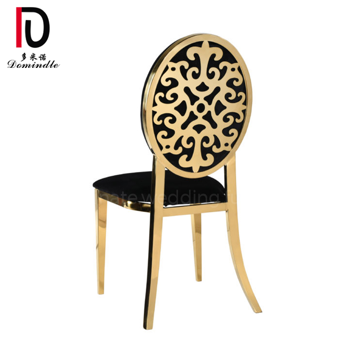 Wholesale Golden Hotel Chair –  Beverly Medallion Black cushion Gold Finishing metal wedding dining chair – Dominate