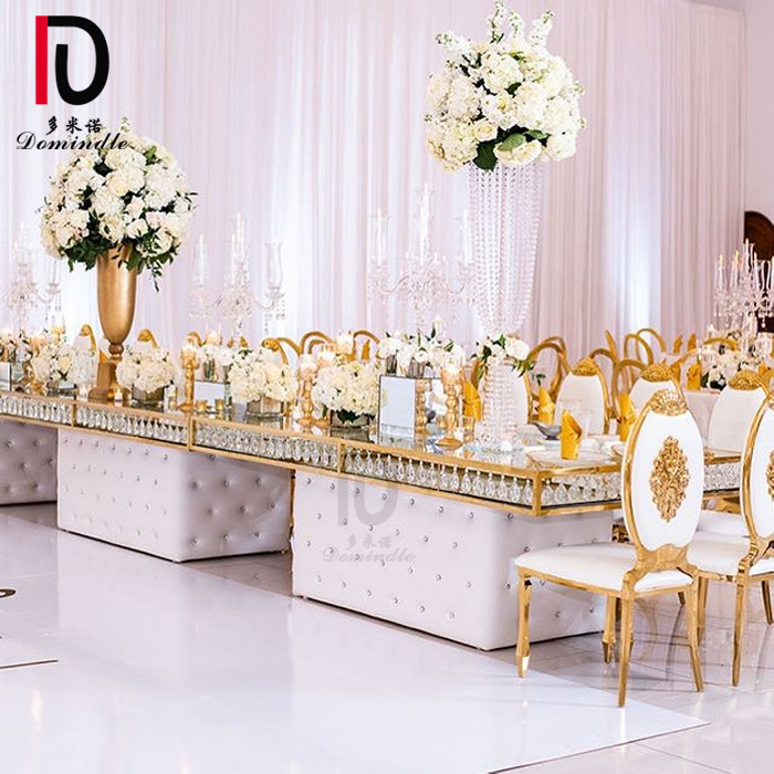 China Luxury Glass Table – modern luxury glass top stainless steel chandelier Wedding table with crystals hanging – Dominate detail pictures