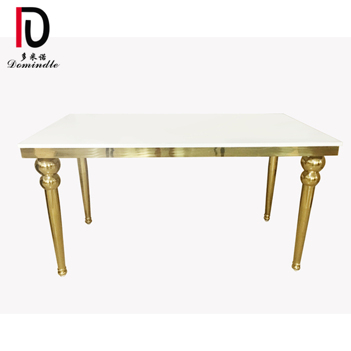 Wholesale Mirror Glass Cake Table –  white MDF top with gold stainless steel legs dining table for events – Dominate detail pictures
