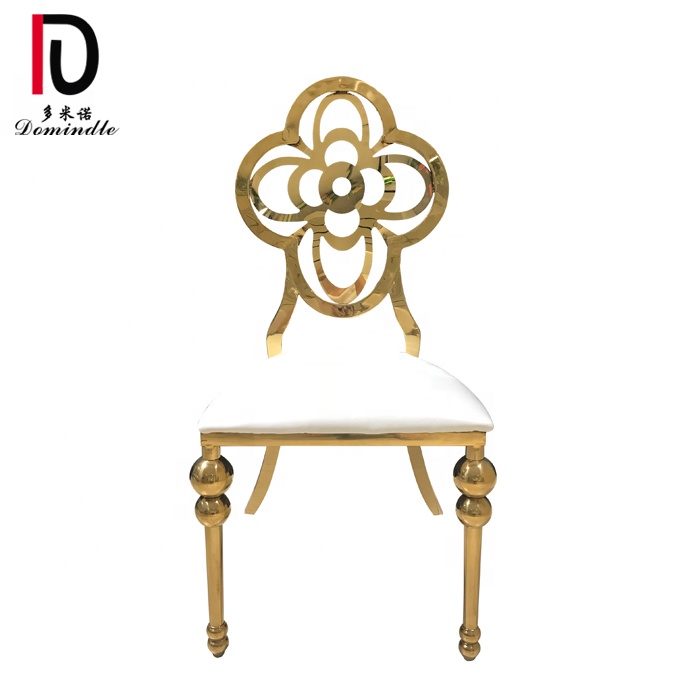 Wholesale Hotel Stackable Wedding Event Chair – Stainless steel frame fancy flower shape leather gold chair metal – Dominate detail pictures