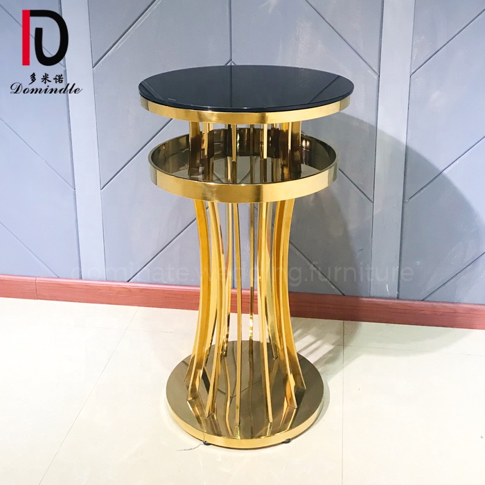 Wedding style gold stainless steel glass top round bar table for party