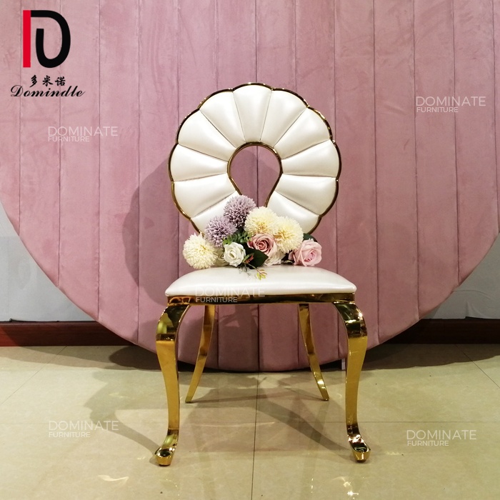 Wholesale Wedding Dining Chair –  Commercial Hotel Furniture Golden Stainless Steel Round Back Stack Banquet Chair for sale – Dominate