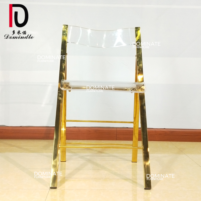 Wholesale Luxury Dining Chair –  Clear acrylic gold stainless steel frame folding dining chairs for wedding – Dominate