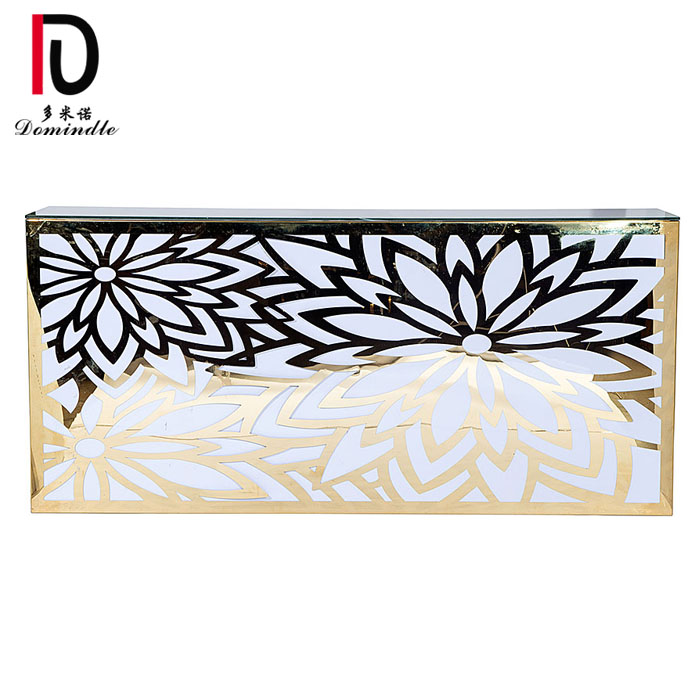OEM Modern Gold Metal Hotel Table – gold mirror glass top stainless steel wedding bar counter – Dominate detail pictures
