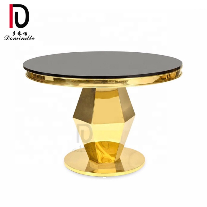 Modern Commercial Wedding Gold Stainless Steel Base Glass Event Tables