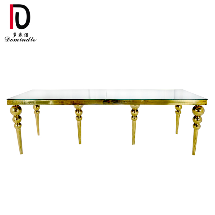 gold stainless steel frame mirror glass top dining table for wedding