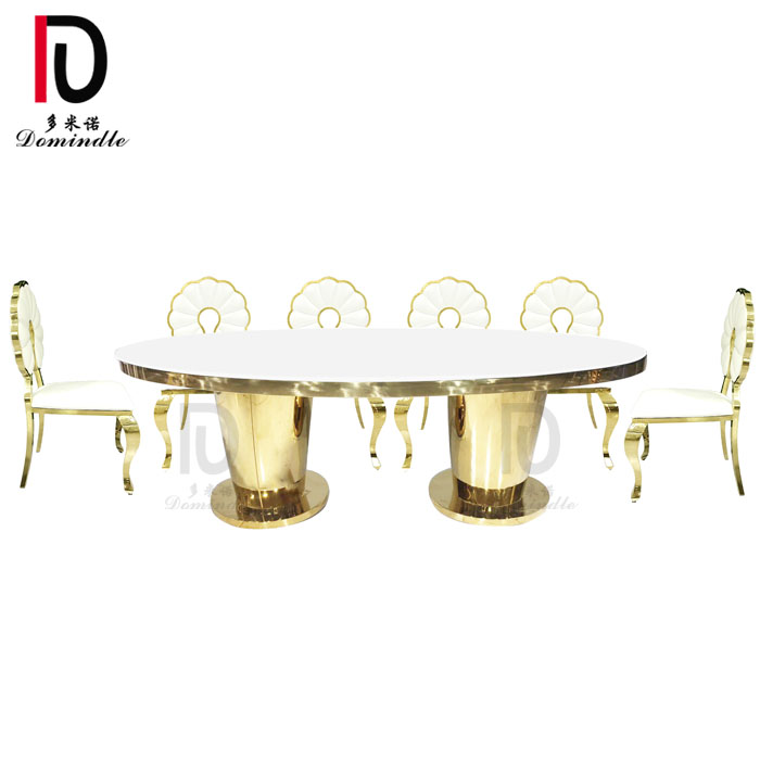 OEM Gold Metal Wedding Table – WT25 Domiante unique oval shape stainless steel glass wedding table – Dominate detail pictures