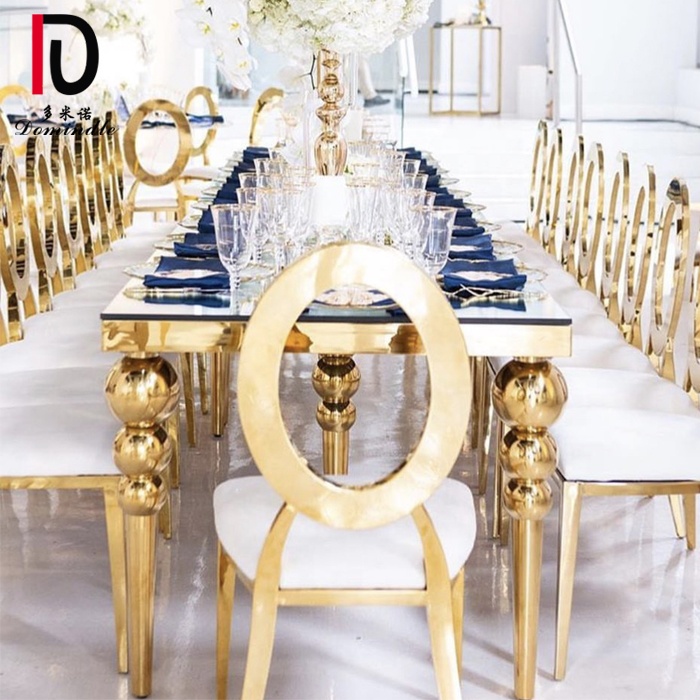 French hollow back golden metal furniture wedding dining chair leather metal for sale