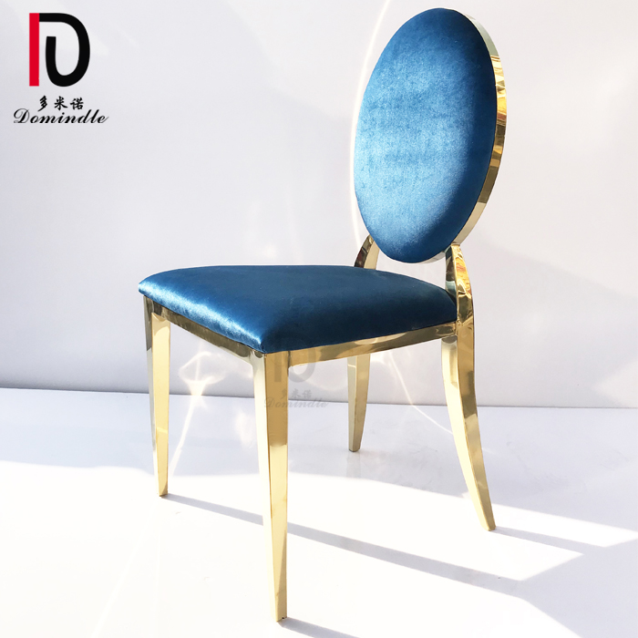 OEM Gold Stackable Hotel Chair –  2020 new Contemporary gold stainless steel blue velvet grid back wedding chair – Dominate