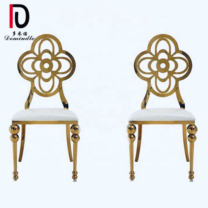 Wholesale Hotel Stackable Wedding Event Chair – Stainless steel frame fancy flower shape leather gold chair metal – Dominate detail pictures