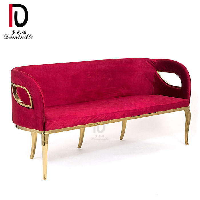 modern stainless steel red velvet seat and back gold legs wedding vogue sofa