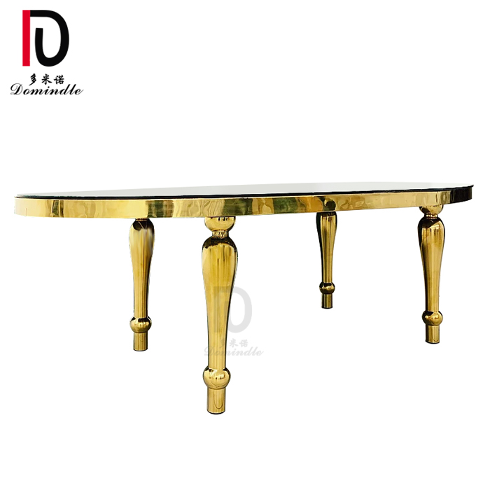 new trend gold stainless steel mirror glass top wedding oval table