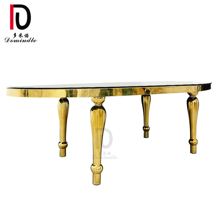 OEM Wedding Hotel Table –  new trend gold stainless steel mirror glass top wedding oval table – Dominate