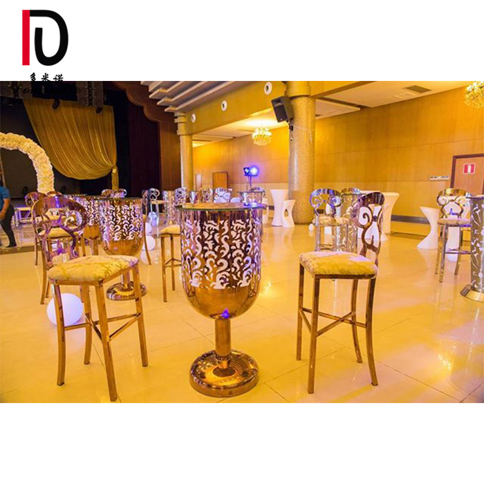 OEM Luxury Gold Stacking Wedding Chair –  LED light mirror glass cocktail table stainless steel bar table – Dominate