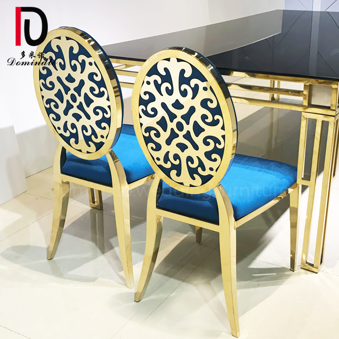 China Stacking Dining Chair –  rental stackable round back stainless steel gold hotel chair for wedding – Dominate