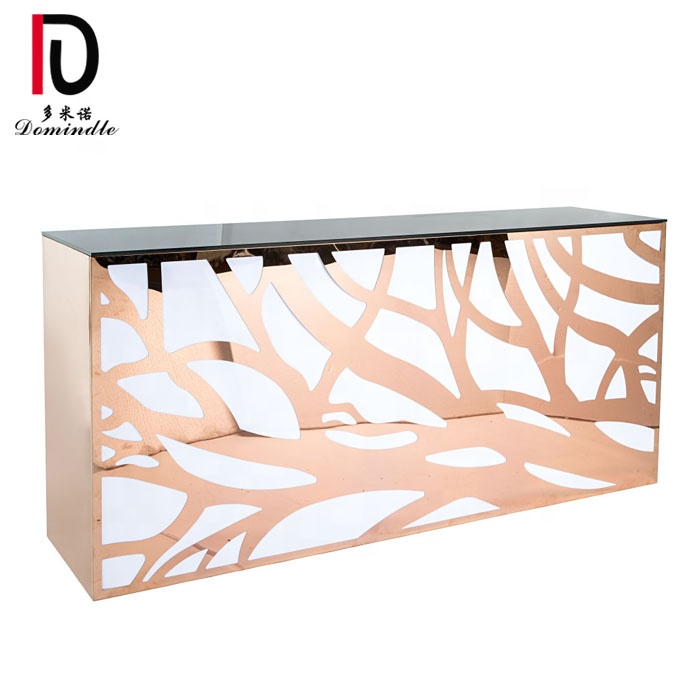 Good quality Tables From China – Commercial Party used Gold Stainless Steel Metal Led Light Reception Bar Counter – Dominate