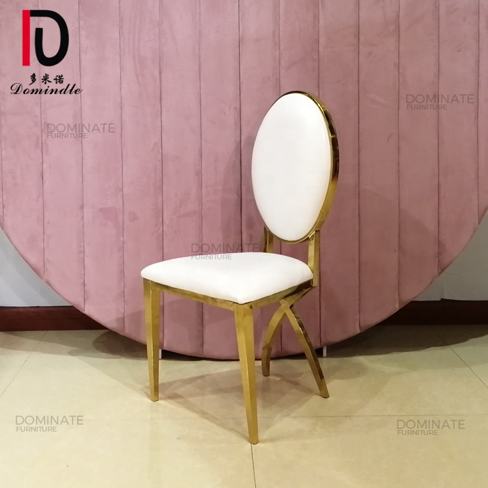 Wholesale Gold Modern Dining Chair –  Modern x legs round backrest hot design stainless steel metal wedding dining chair – Dominate