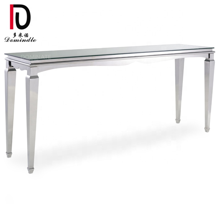 Silver stainless steel mirror glass top wedding events high metal bar table