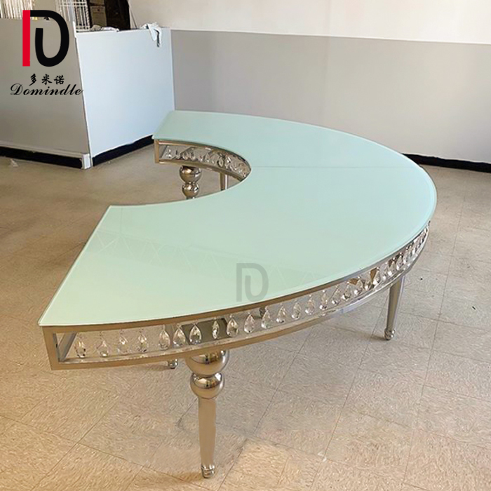 Wholesale Mirror Glass Dining Table –  royal new inventory gold stainless steel frame glass top half round wedding crystal table – Dominate