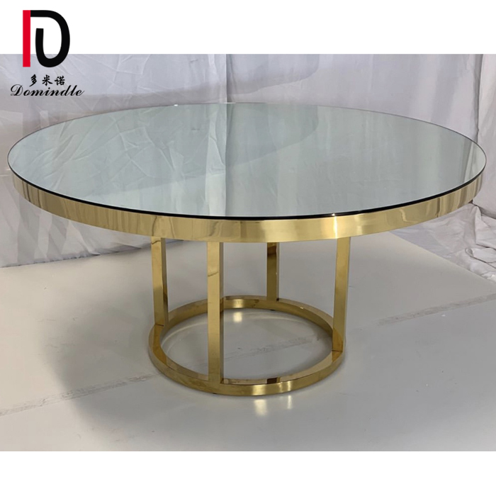 Wholesale Glass Top Cake Table –  Luxury gold stainless steel tempered glass top dining wedding table – Dominate