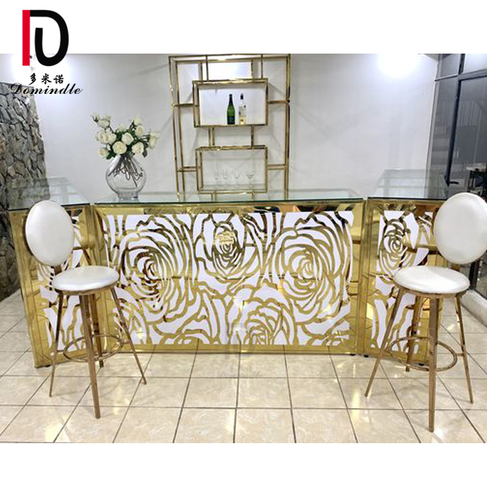 China Golden Stainless Steel Table –  modern luxury gold glass top stainless steel frame rose wedding bar table – Dominate