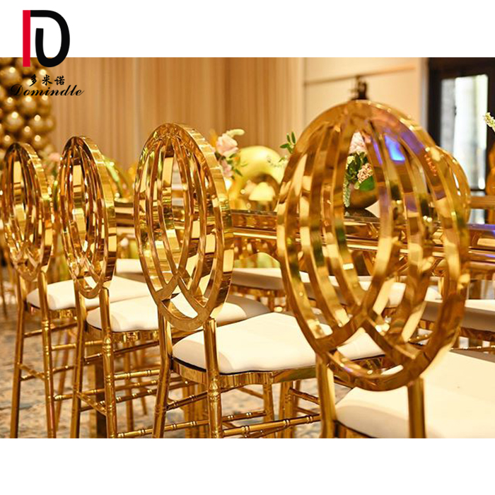 China Stackabke Banquet Wedding Chair –  simple style luxury gold stainless steel cocktail round back bar stool – Dominate