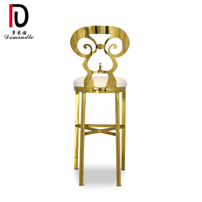 China Modern Stainless Steel Chair –  Antique hollow design gold stainless steel club use high bar chair leather – Dominate