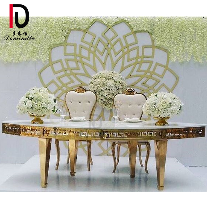 Dubai luxury half round gold stainless steel frame MDF dining table