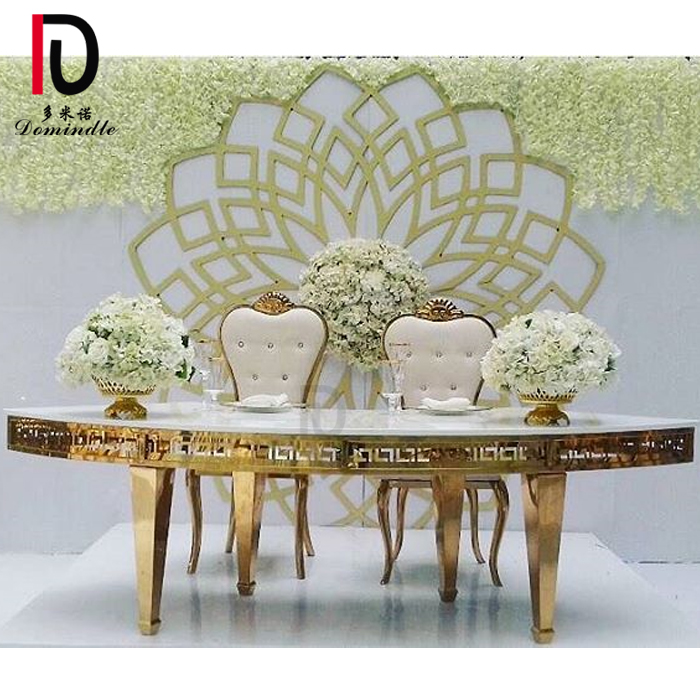 Wholesale Round Stainless Steel Table –  Dubai luxury half round gold stainless steel frame MDF dining table – Dominate