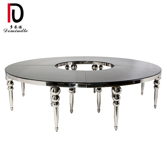 China Mirror Glass Hotel Table –  Black mirror glass top half moon stainless steel table for wedding events – Dominate