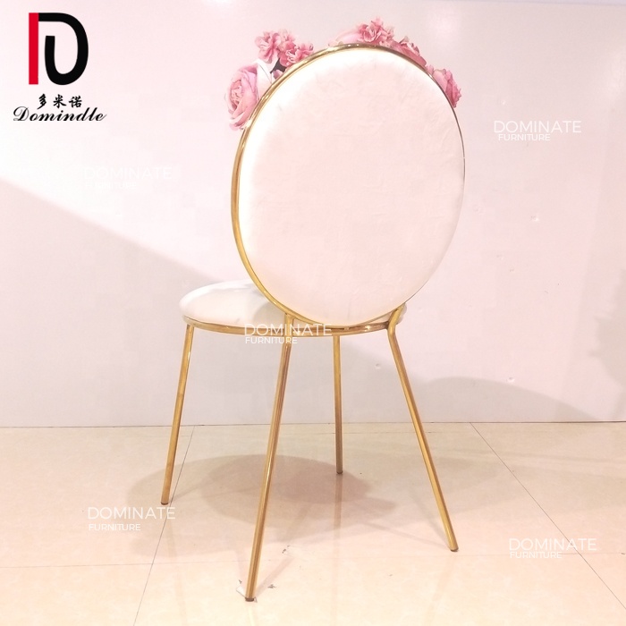 Wholesale Gold Stainless Steel Chair –  Round white back hotel dining furniture  bright metal leg velvet fabric chair – Dominate