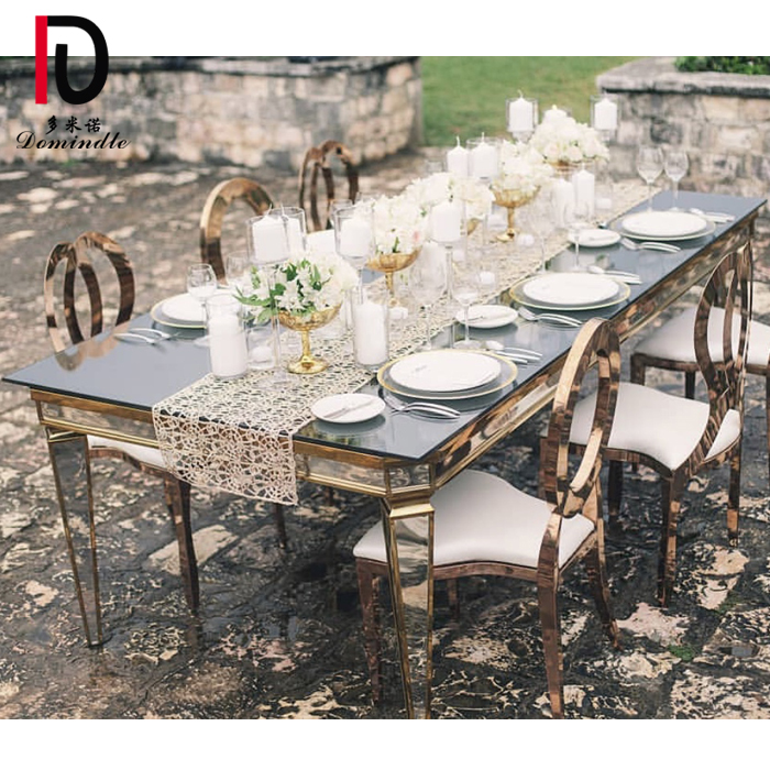 Wholesale High-End Gold Wedding Dning Table –  Modern rectangle stainless steel dining wedding table with glass top – Dominate