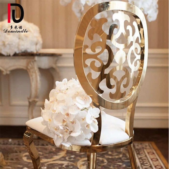 China Stainless Steel Hotel Chair – Gold stainless steel carved design backrest commercial wedding and event chairs – Dominate detail pictures