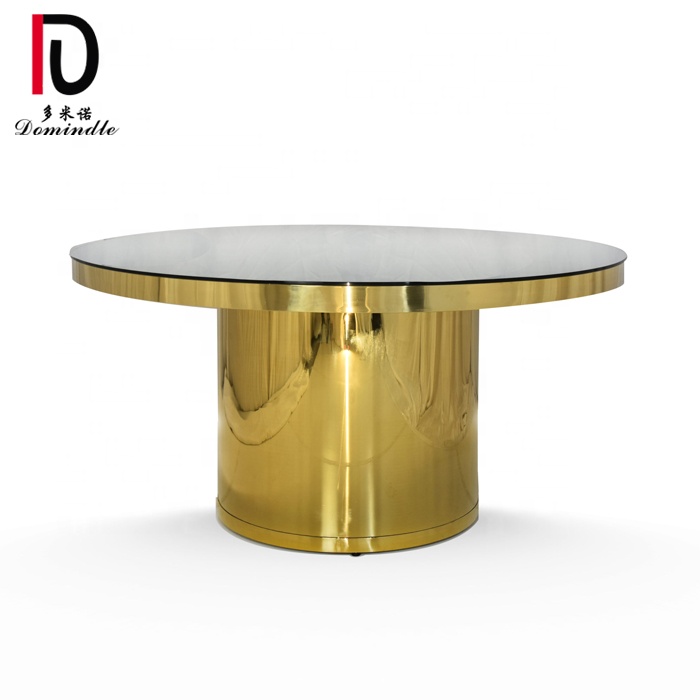 OEM Modern Gold Hotel Banquet Table –  Tempered mirror glass gold stainless steel metal wedding dining table – Dominate