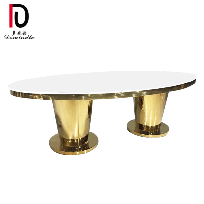 OEM Gold Metal Wedding Table – WT25 Domiante unique oval shape stainless steel glass wedding table – Dominate detail pictures