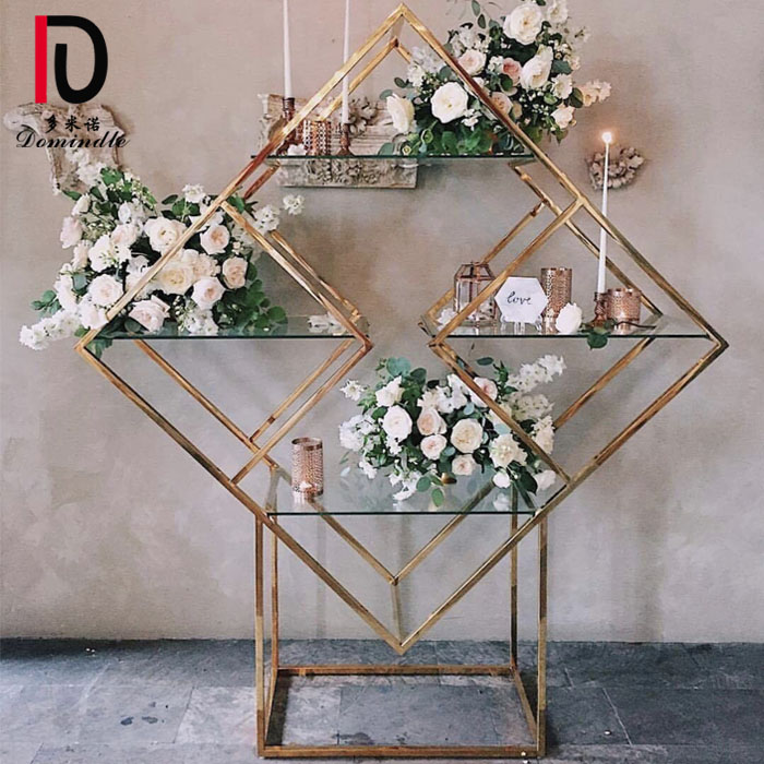 OEM Event Glass Table –  modern gold stainless steel wedding wine shelf glass bar back – Dominate