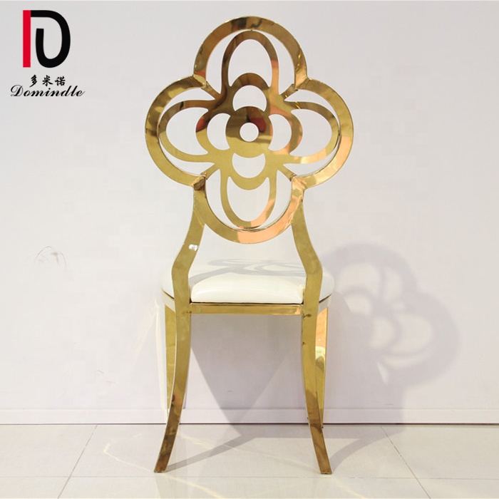 Wholesale Hotel Stackable Wedding Event Chair – Stainless steel frame fancy flower shape leather gold chair metal – Dominate detail pictures