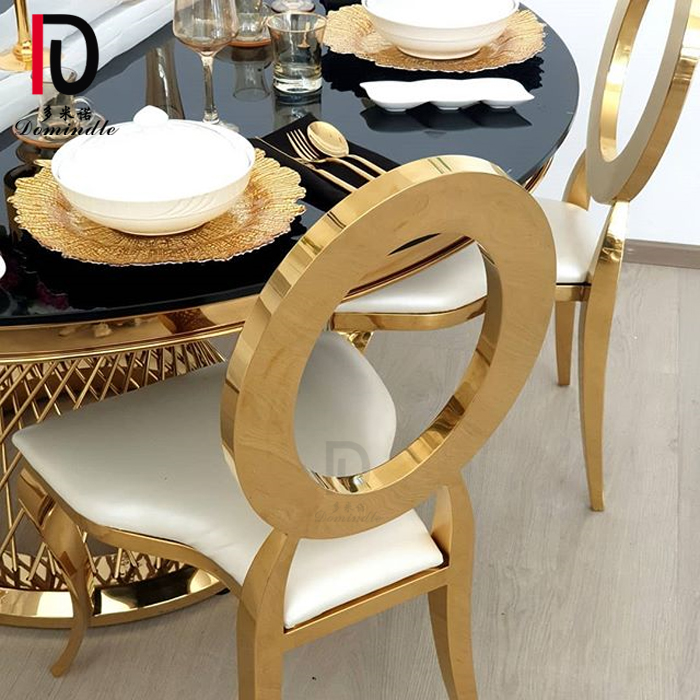 China Party Gold Stackable Hotel Chair –  hot selling events stackable stainless golden oval back wedding party chair – Dominate