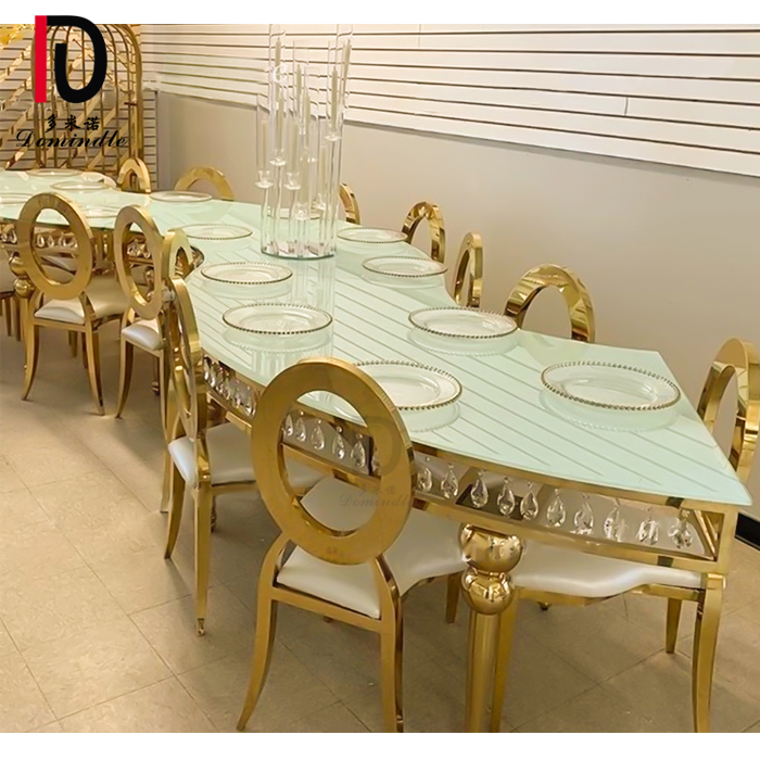 OEM Stainless Steel Gold Glass Wedding Table –  wedding chic design stainless steel frame tempered glass top half round dining table – Dominate