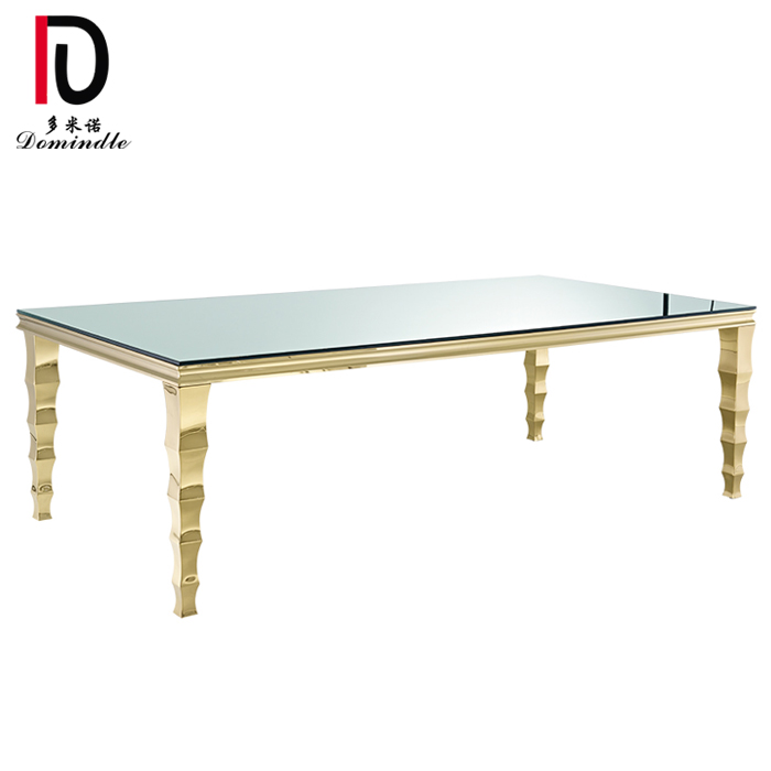 China Metal Hotel Table –  events used luxury design mirror glass top wedding Stainless Steel Dining table – Dominate