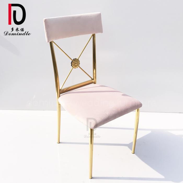 China Golden Hotel Chair –  pink velvet cushion gold stainless steel frame cross back wedding chair for sale – Dominate