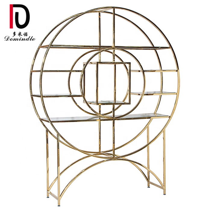 Wholesale Mirror Glass Cake Table –  gold stainless steel frame wedding back drop glass bar shelf – Dominate