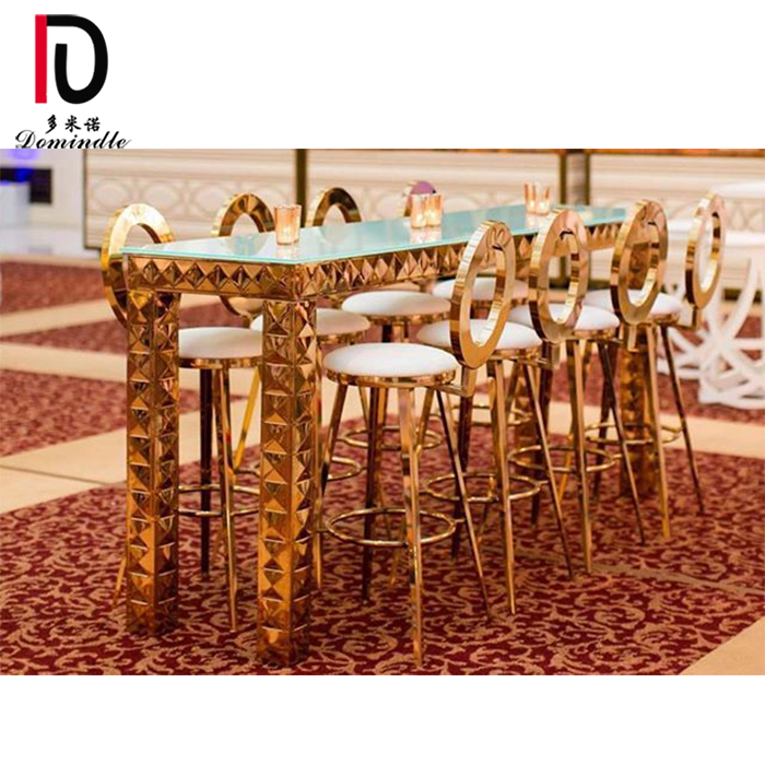 glass top gold stainless steel frame wedding cocktail bar table