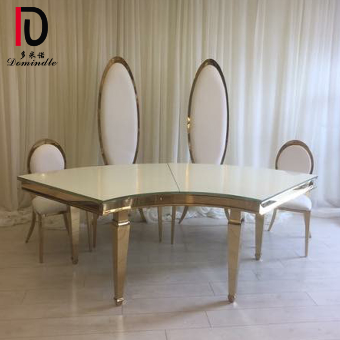 Wholesale Banquet Cake Table –  stainless steel half round wedding dining table glass table for banquet – Dominate