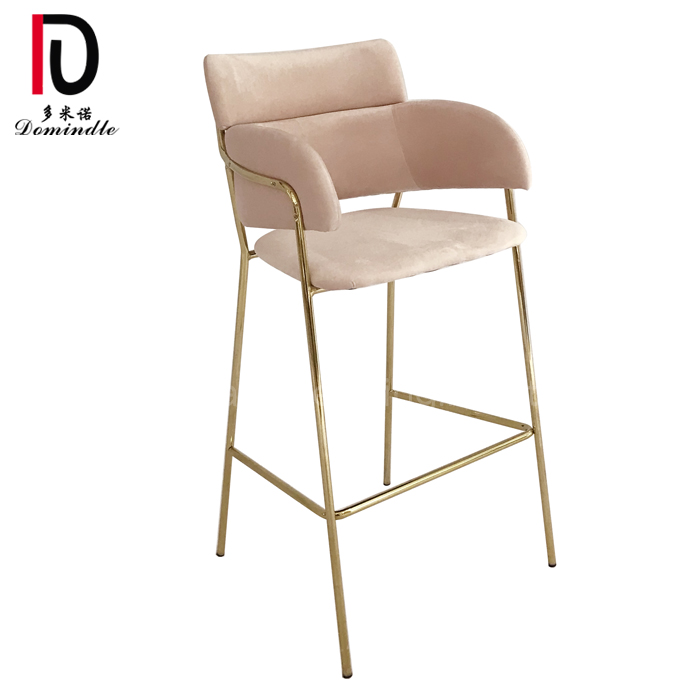 OEM Luxury Wedding Dining Chair –  rose pink velvet gold trim stainless steel wedding bar stool for rentals – Dominate