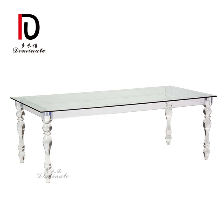 China Tiffany Event Table –  Glass transparency rectangular modern design wedding acrylic banquet clear dining table with leg for wedding – Dominate