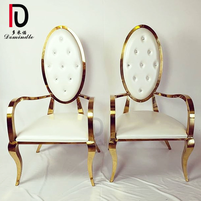 high back gold stainless steel arm wedding chairs for bride and groom